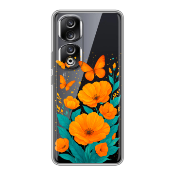 Силиконовый чехол на Huawei Honor 90 Pro с принтом цветы бабочки