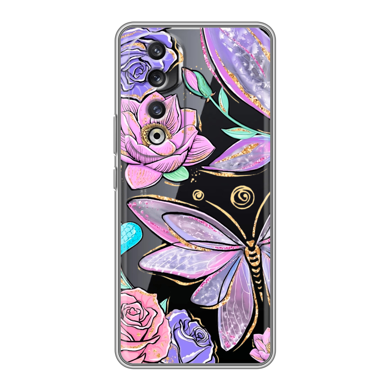 Силиконовый чехол на Huawei Honor 90 Pro с принтом Бабочки и цветы Силиконовый чехол на Huawei Honor 90 Pro с принтом Бабочки и цветы