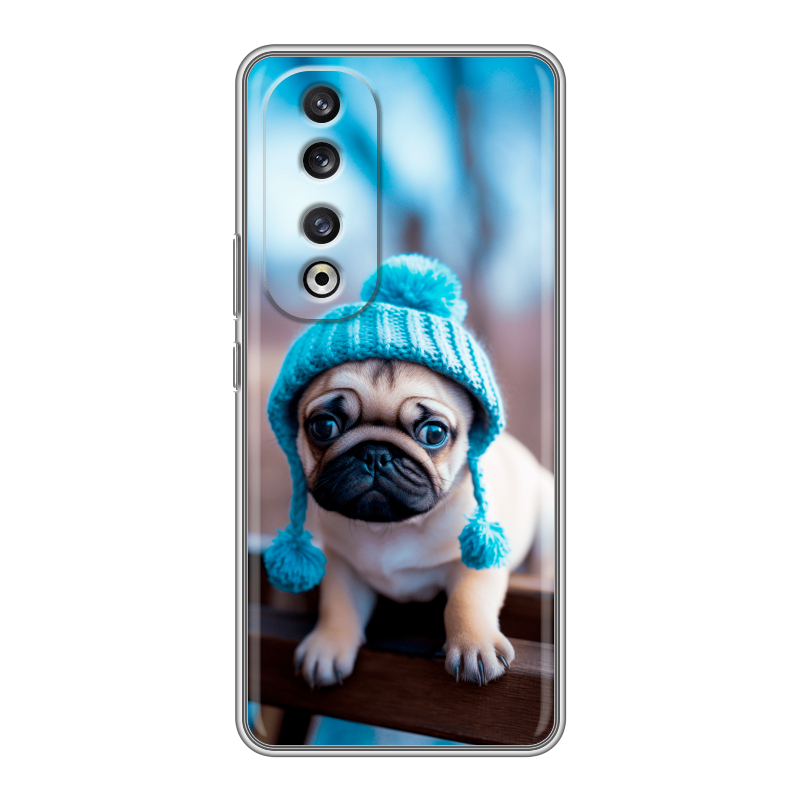 Силиконовый чехол на Huawei Honor 90 Pro с принтом Мопс в шапке Силиконовый чехол на Huawei Honor 90 Pro с принтом Мопс в шапке