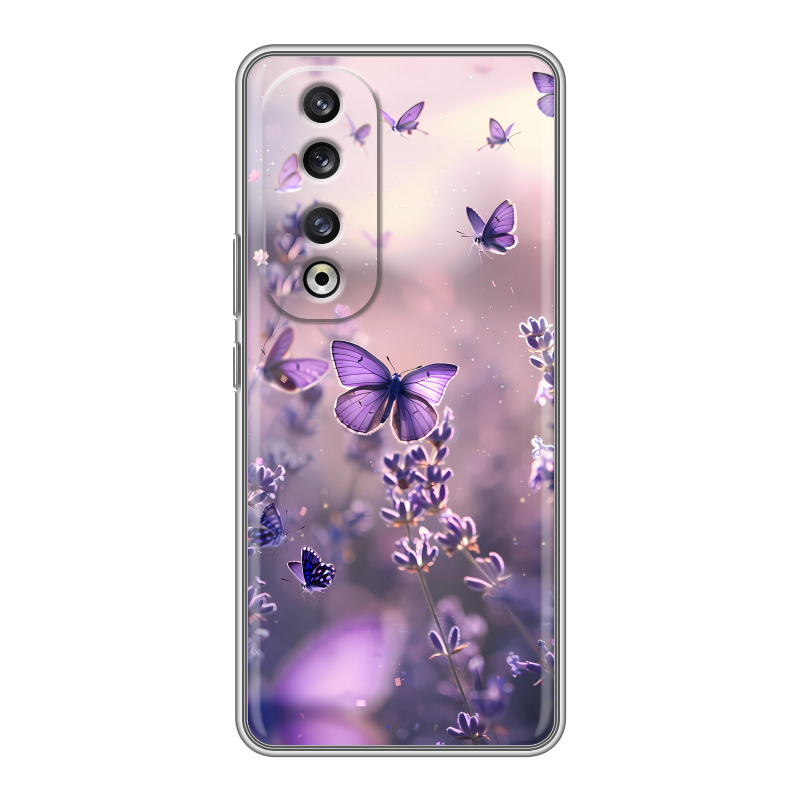 Силиконовый чехол на Huawei Honor 90 Pro с принтом бабочки и лаванда Силиконовый чехол на Huawei Honor 90 Pro с принтом бабочки и лаванда