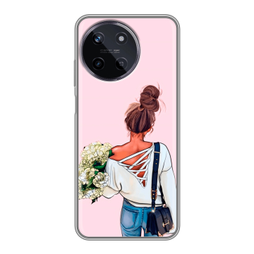 Силиконовый чехол на Realme 11 с принтом Девушка и букет Силиконовый чехол на Realme 11 с принтом Девушка и букет