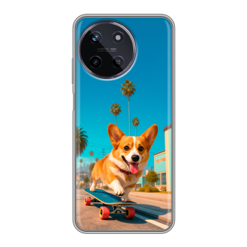 Силиконовый чехол на Realme 11 с принтом Корги на скейте