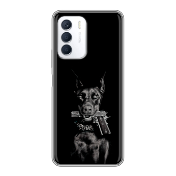 Силиконовый чехол на Infinix Zero 5G 2023 с принтом Доберман и пистолет Силиконовый чехол на Infinix Zero 5G 2023 с принтом Доберман и пистолет