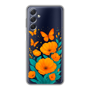 Силиконовый чехол на Samsung Galaxy M54 с принтом цветы бабочки Силиконовый чехол на Samsung Galaxy M54 с принтом цветы бабочки