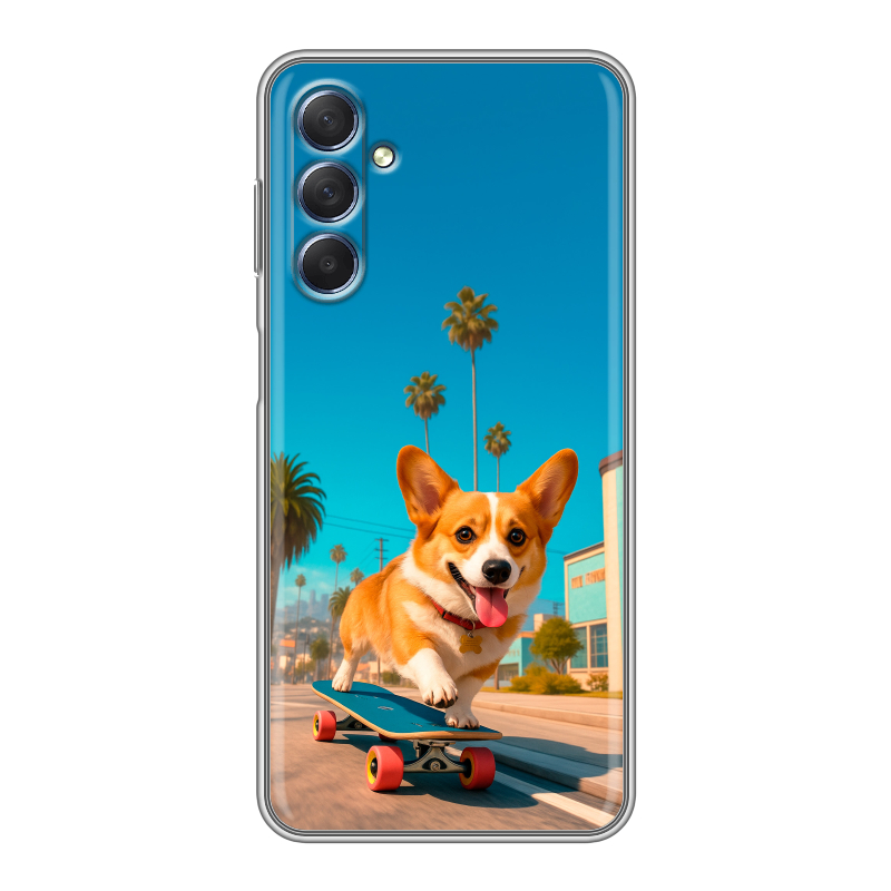 Силиконовый чехол на Samsung Galaxy M54 с принтом Корги на скейте Силиконовый чехол на Samsung Galaxy M54 с принтом Корги на скейте