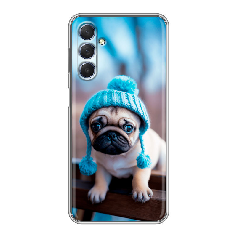 Силиконовый чехол на Samsung Galaxy M54 с принтом Мопс в шапке Силиконовый чехол на Samsung Galaxy M54 с принтом Мопс в шапке