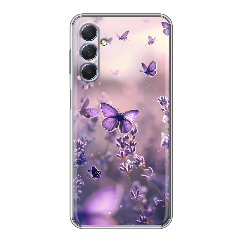 Силиконовый чехол на Samsung Galaxy M54 с принтом бабочки и лаванда Силиконовый чехол на Samsung Galaxy M54 с принтом бабочки и лаванда