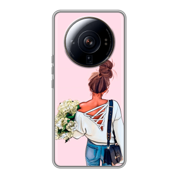Силиконовый чехол на Xiaomi 12S Ultra с принтом Девушка и букет Силиконовый чехол на Xiaomi 12S Ultra с принтом Девушка и букет