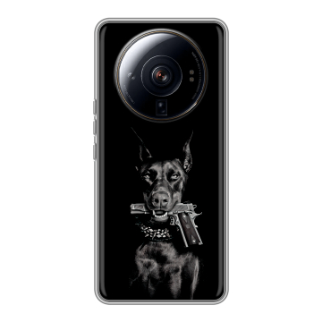 Силиконовый чехол на Xiaomi 12S Ultra с принтом Доберман и пистолет Силиконовый чехол на Xiaomi 12S Ultra с принтом Доберман и пистолет