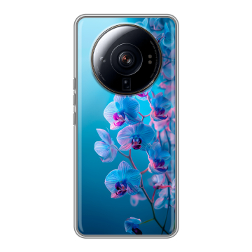 Силиконовый чехол на Xiaomi 12S Ultra с принтом голубые орхидеи Силиконовый чехол на Xiaomi 12S Ultra с принтом голубые орхидеи