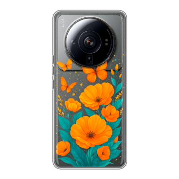 Силиконовый чехол на Xiaomi 12S Ultra с принтом цветы бабочки Силиконовый чехол на Xiaomi 12S Ultra с принтом цветы бабочки