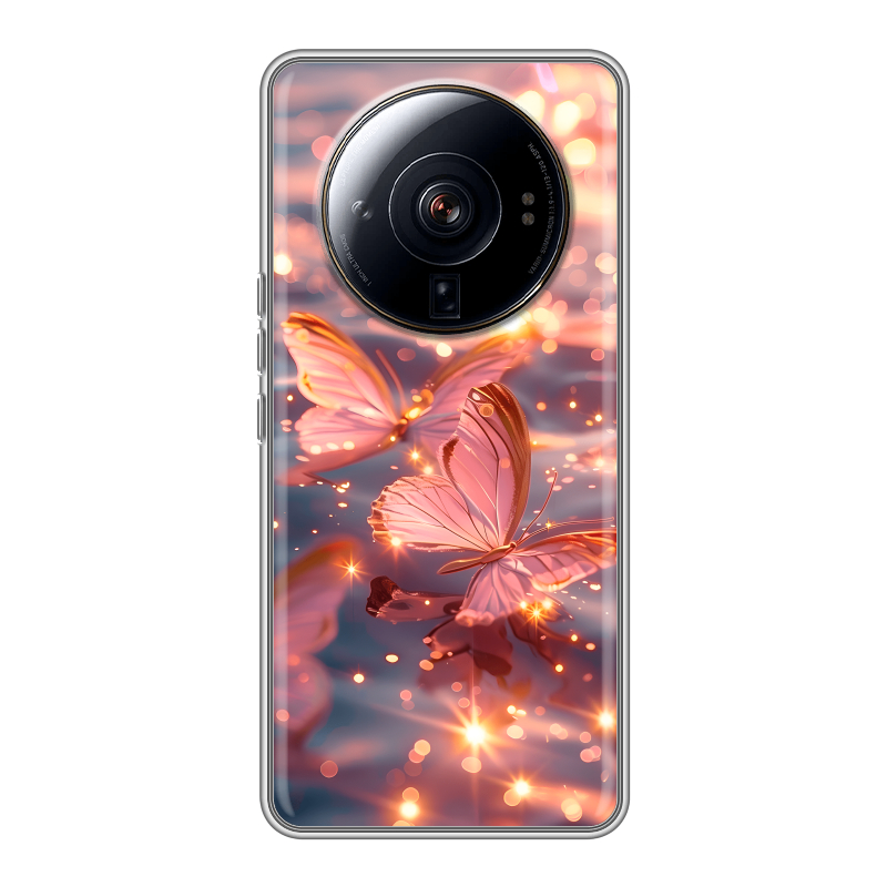 Силиконовый чехол на Xiaomi 12S Ultra с принтом бабочки розовые Силиконовый чехол на Xiaomi 12S Ultra с принтом бабочки розовые