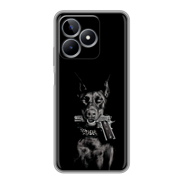 Силиконовый чехол на Realme C53 с принтом Доберман и пистолет Силиконовый чехол на Realme C53 с принтом Доберман и пистолет