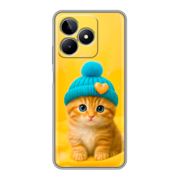 Силиконовый чехол на Realme C53 с принтом Котенок в шапке