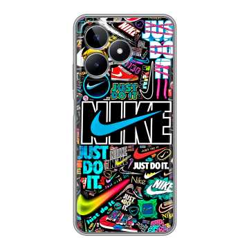 Силиконовый чехол на Realme C53 с принтом найк nike черный Силиконовый чехол на Realme C53 с принтом найк nike черный