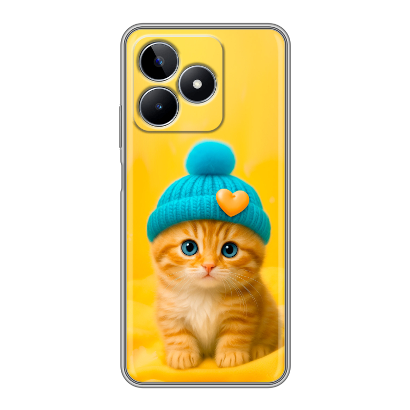 Силиконовый чехол на Realme C53 с принтом Котенок в шапке Силиконовый чехол на Realme C53 с принтом Котенок в шапке