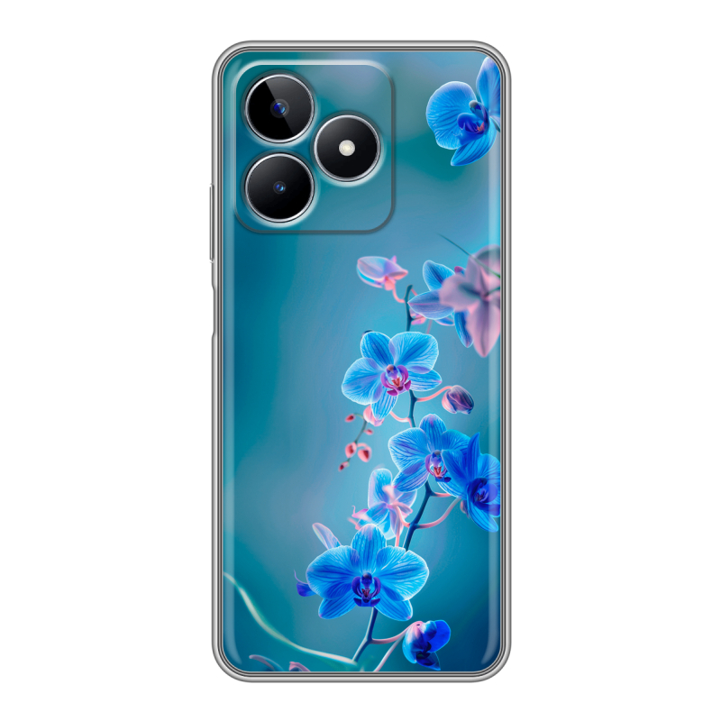 Силиконовый чехол на Realme C53 с принтом Голубые цветы Силиконовый чехол на Realme C53 с принтом Голубые цветы