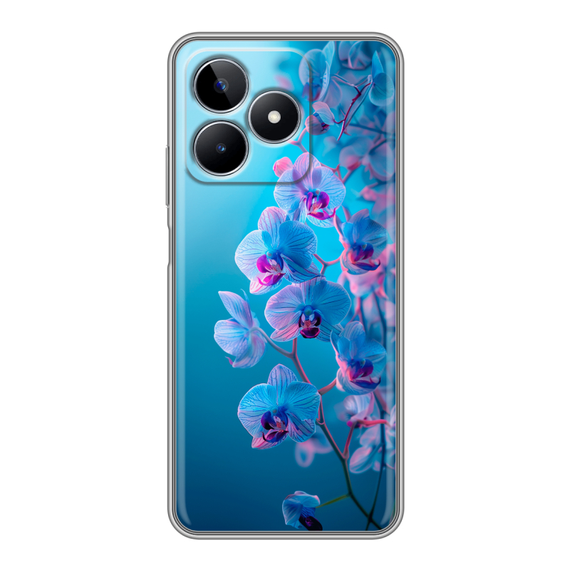 Силиконовый чехол на Realme C53 с принтом голубые орхидеи Силиконовый чехол на Realme C53 с принтом голубые орхидеи