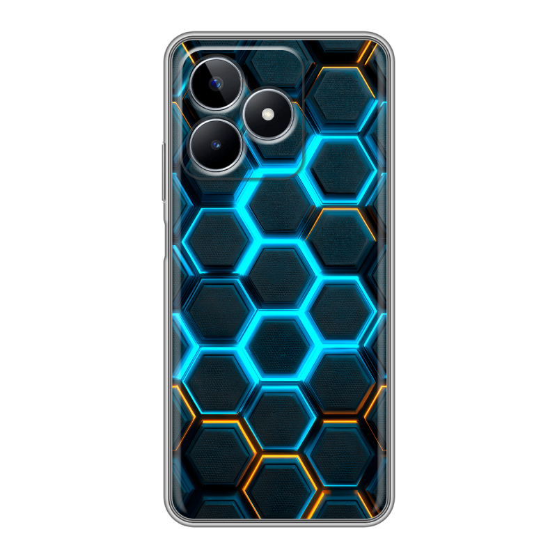 Силиконовый чехол на Realme C53 с принтом Неоновые соты Силиконовый чехол на Realme C53 с принтом Неоновые соты