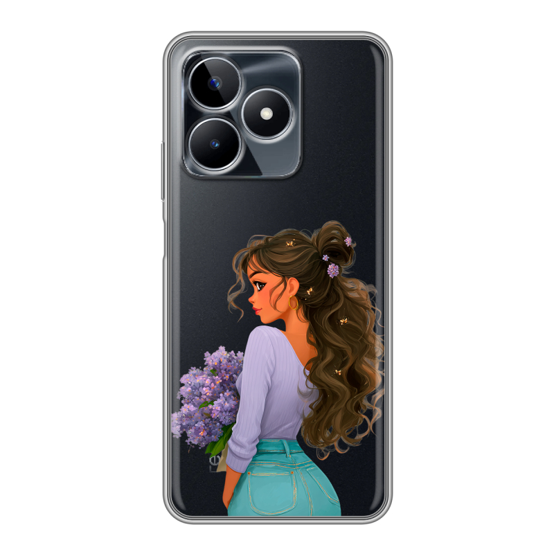 Силиконовый чехол на Realme C53 с принтом девушка цветы Силиконовый чехол на Realme C53 с принтом девушка цветы