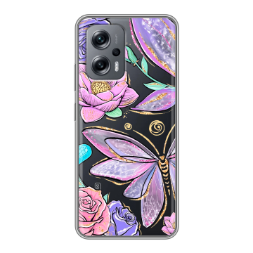 Силиконовый чехол на Xiaomi RedMi Note 12T Pro с принтом Бабочки и цветы Силиконовый чехол на Xiaomi RedMi Note 12T Pro с принтом Бабочки и цветы