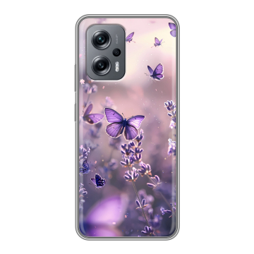 Силиконовый чехол на Xiaomi RedMi Note 12T Pro с принтом бабочки и лаванда Силиконовый чехол на Xiaomi RedMi Note 12T Pro с принтом бабочки и лаванда