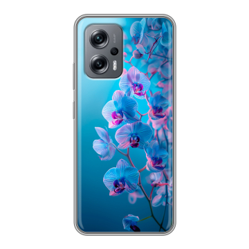 Силиконовый чехол на Xiaomi RedMi Note 12T Pro с принтом голубые орхидеи Силиконовый чехол на Xiaomi RedMi Note 12T Pro с принтом голубые орхидеи