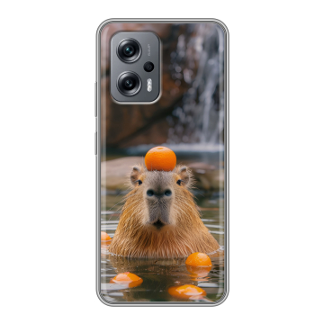 Силиконовый чехол на Xiaomi RedMi Note 12T Pro с принтом Капибара с апельсином