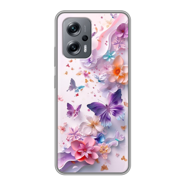 Силиконовый чехол на Xiaomi RedMi Note 12T Pro с принтом цветы бабочки Силиконовый чехол на Xiaomi RedMi Note 12T Pro с принтом цветы бабочки