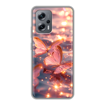 Силиконовый чехол на Xiaomi RedMi Note 12T Pro с принтом бабочки розовые Силиконовый чехол на Xiaomi RedMi Note 12T Pro с принтом бабочки розовые