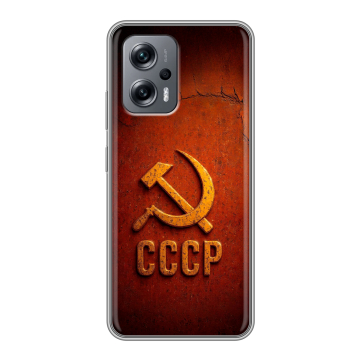 Силиконовый чехол на Xiaomi RedMi Note 12T Pro с принтом Флаг Герб СССР Силиконовый чехол на Xiaomi RedMi Note 12T Pro с принтом Флаг Герб СССР