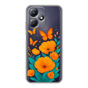 Силиконовый чехол на Infinix Hot 30 Play с принтом цветы бабочки