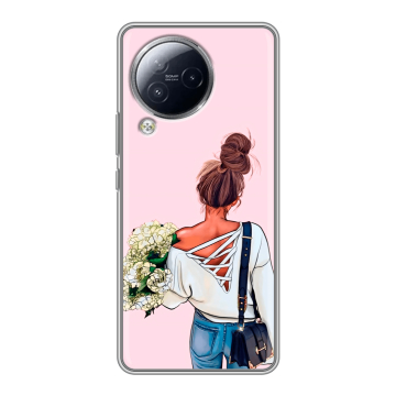 Силиконовый чехол на Xiaomi Civi 3 с принтом Девушка и букет