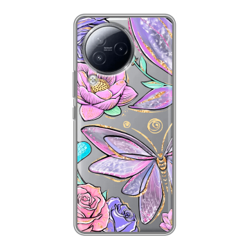 Силиконовый чехол на Xiaomi Civi 3 с принтом Бабочки и цветы