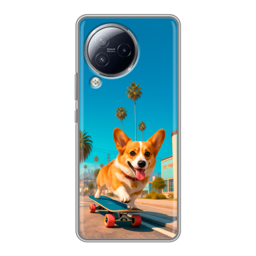 Силиконовый чехол на Xiaomi Civi 3 с принтом Корги на скейте