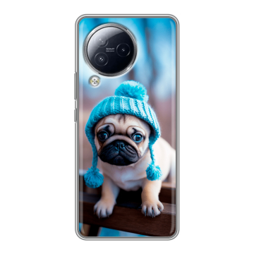 Силиконовый чехол на Xiaomi Civi 3 с принтом Мопс в шапке Силиконовый чехол на Xiaomi Civi 3 с принтом Мопс в шапке