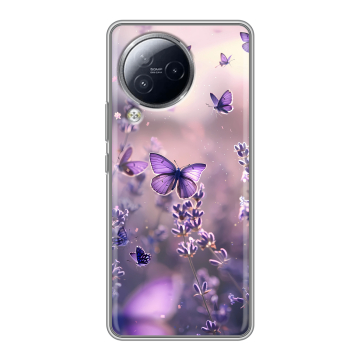 Силиконовый чехол на Xiaomi Civi 3 с принтом бабочки и лаванда