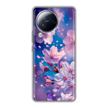 Силиконовый чехол на Xiaomi Civi 3 с принтом цветы бабочки
