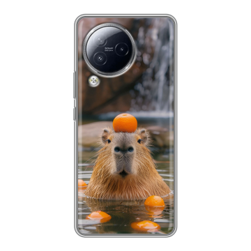 Силиконовый чехол на Xiaomi Civi 3 с принтом Капибара с апельсином