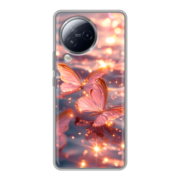 Силиконовый чехол на Xiaomi Civi 3 с принтом бабочки розовые