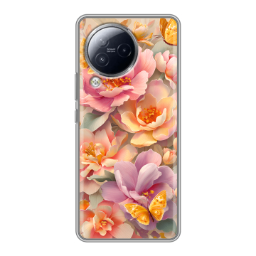 Силиконовый чехол на Xiaomi Civi 3 с принтом Цветы и бабочки Силиконовый чехол на Xiaomi Civi 3 с принтом Цветы и бабочки