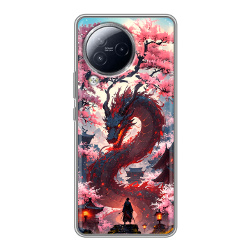 Силиконовый чехол на Xiaomi Civi 3 с принтом Дракон Японский