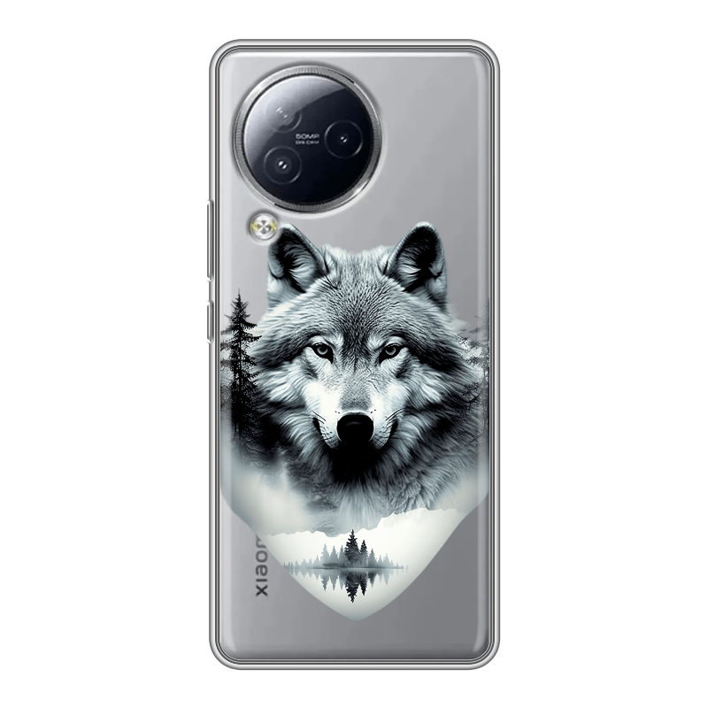 Силиконовый чехол на Xiaomi Civi 3 с принтом Волк в лесу Силиконовый чехол на Xiaomi Civi 3 с принтом Волк в лесу