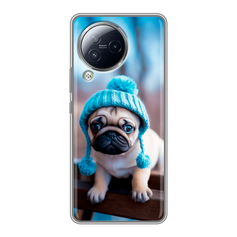 Силиконовый чехол на Xiaomi Civi 3 с принтом Мопс в шапке Силиконовый чехол на Xiaomi Civi 3 с принтом Мопс в шапке