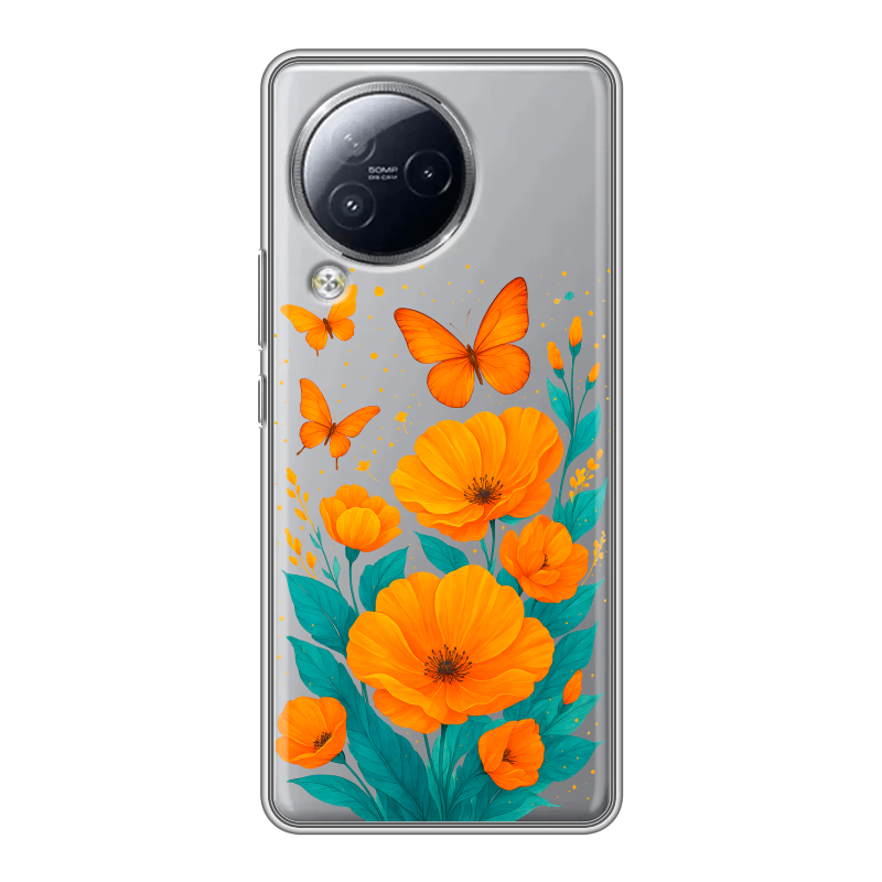 Силиконовый чехол на Xiaomi Civi 3 с принтом цветы бабочки Силиконовый чехол на Xiaomi Civi 3 с принтом цветы бабочки