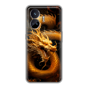 Силиконовый чехол на Realme GT Neo 5 SE с принтом Золотой дракон