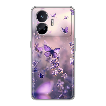 Силиконовый чехол на Realme GT Neo 5 SE с принтом бабочки и лаванда