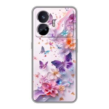 Силиконовый чехол на Realme GT Neo 5 SE с принтом цветы бабочки