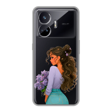 Силиконовый чехол на Realme GT Neo 5 SE с принтом девушка цветы Силиконовый чехол на Realme GT Neo 5 SE с принтом девушка цветы