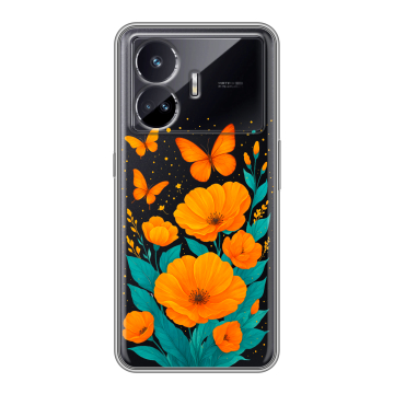 Силиконовый чехол на Realme GT Neo 5 SE с принтом цветы бабочки Силиконовый чехол на Realme GT Neo 5 SE с принтом цветы бабочки